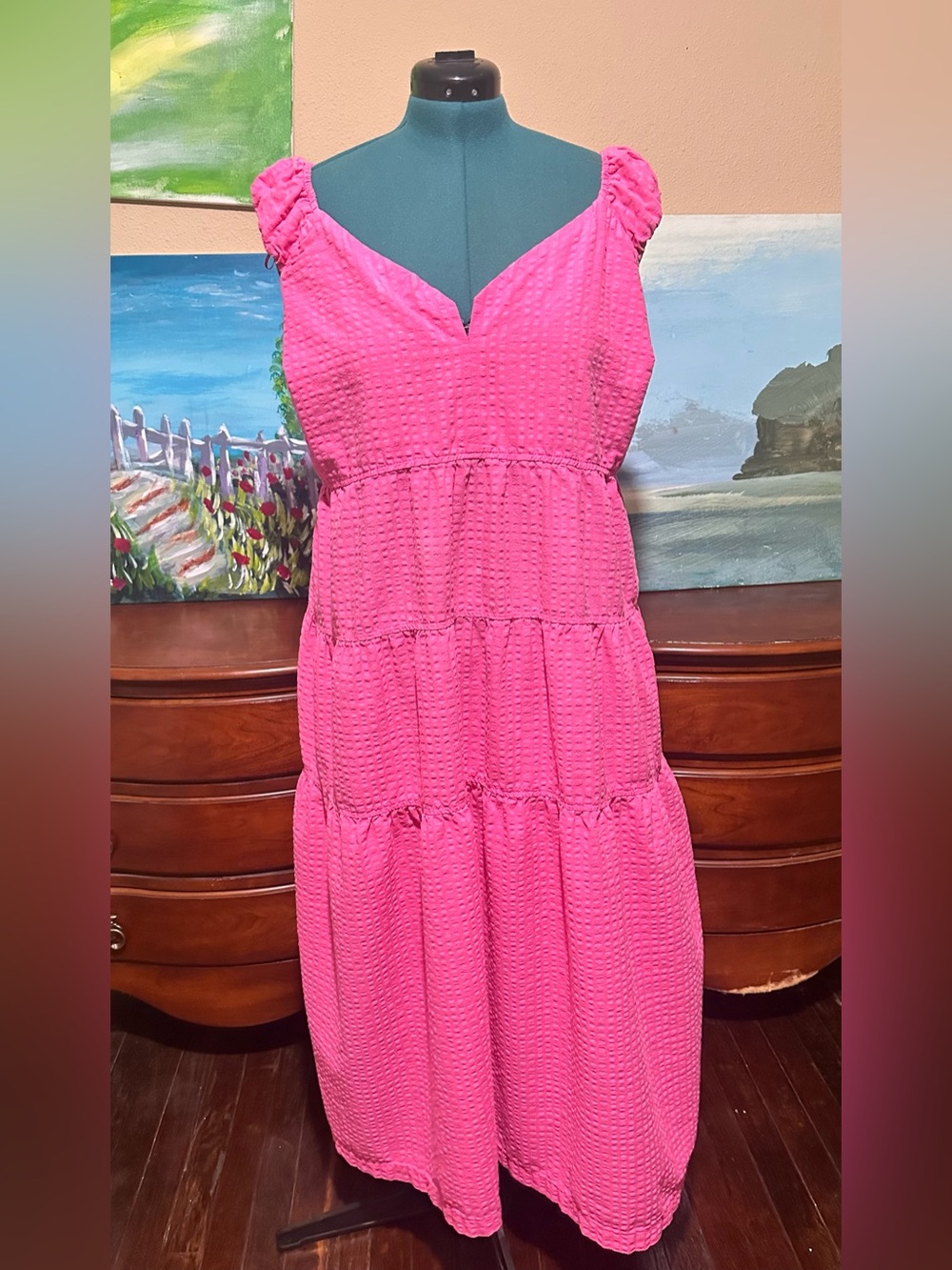 Old Navy 2X  Bright Pink Tiered Maxi Dress